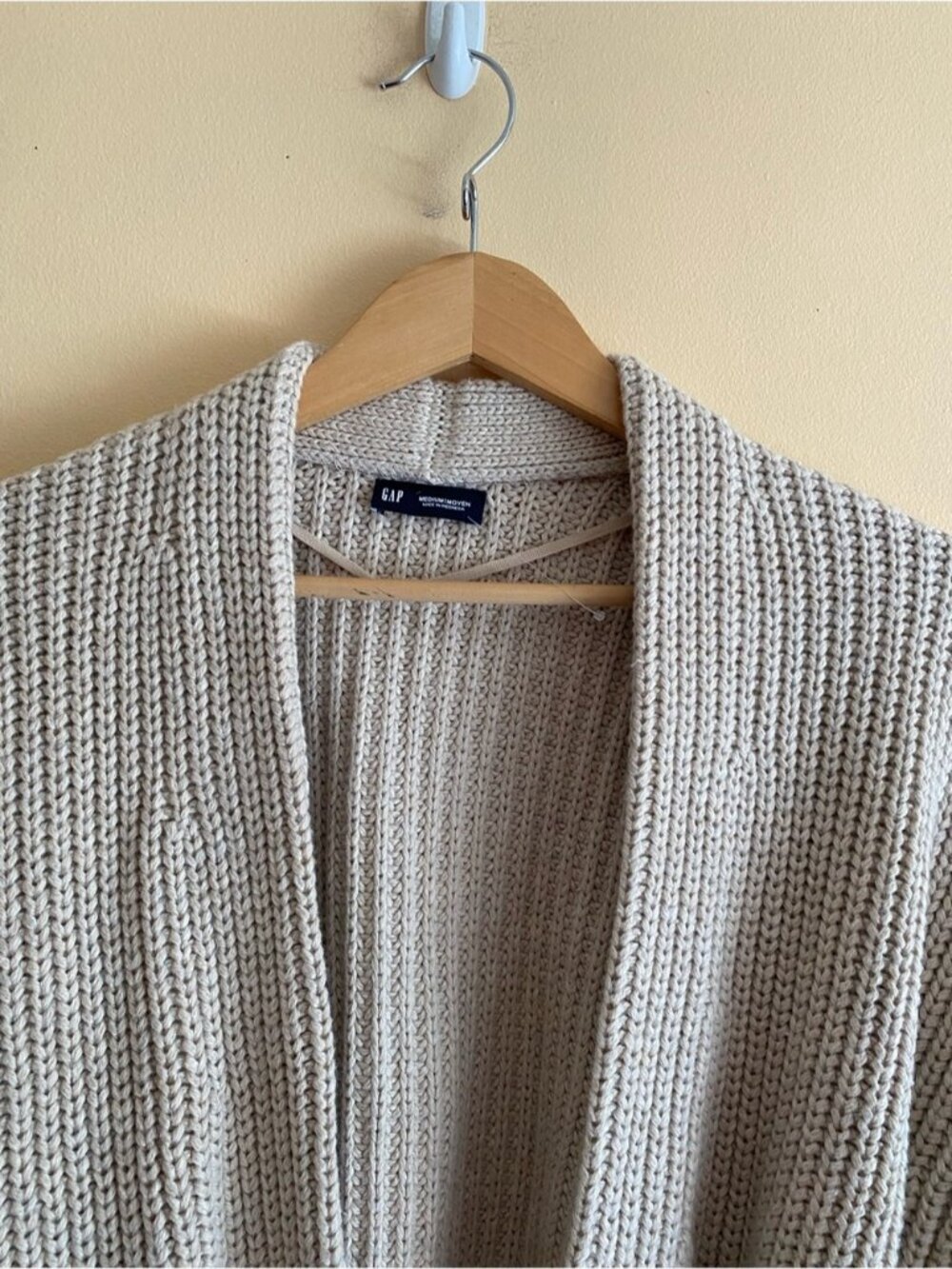 GAP Chunky Knit Wrap Cardigan Woman Medium Beige Cotton Wool Blend Belted 2025 - Picture 5 of 13